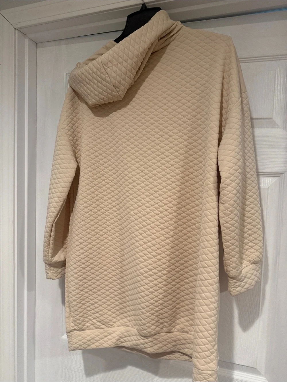Quilted Hooded Pullover Sweatshirt in Beige - Picture 2 of 2